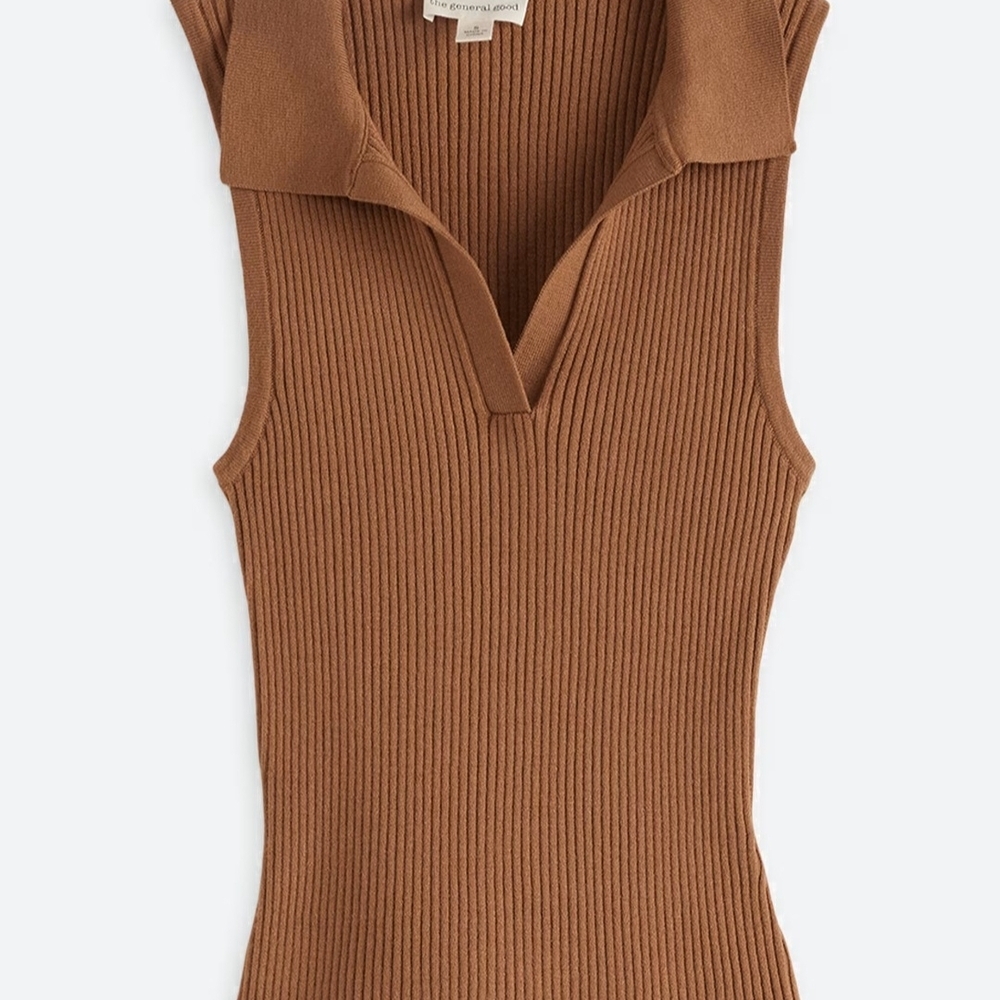 Sleeveless Ribbed Knit Top - Brown